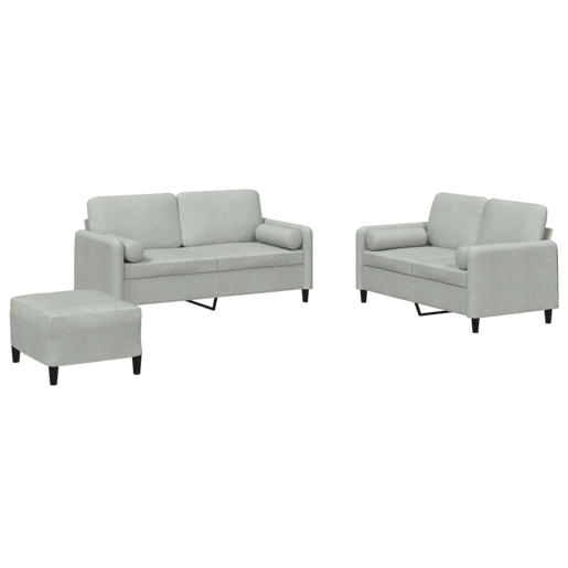 vidaXL 3 pcs conjunto de sofás com almofadas veludo cinzento-claro vidaXL 3 pcs conjunto de sofás com almofadas veludo cinzento-claro