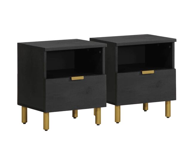 Vidaxl mesita de noche madera maciza de ingeniería negra 40x33x46 cm