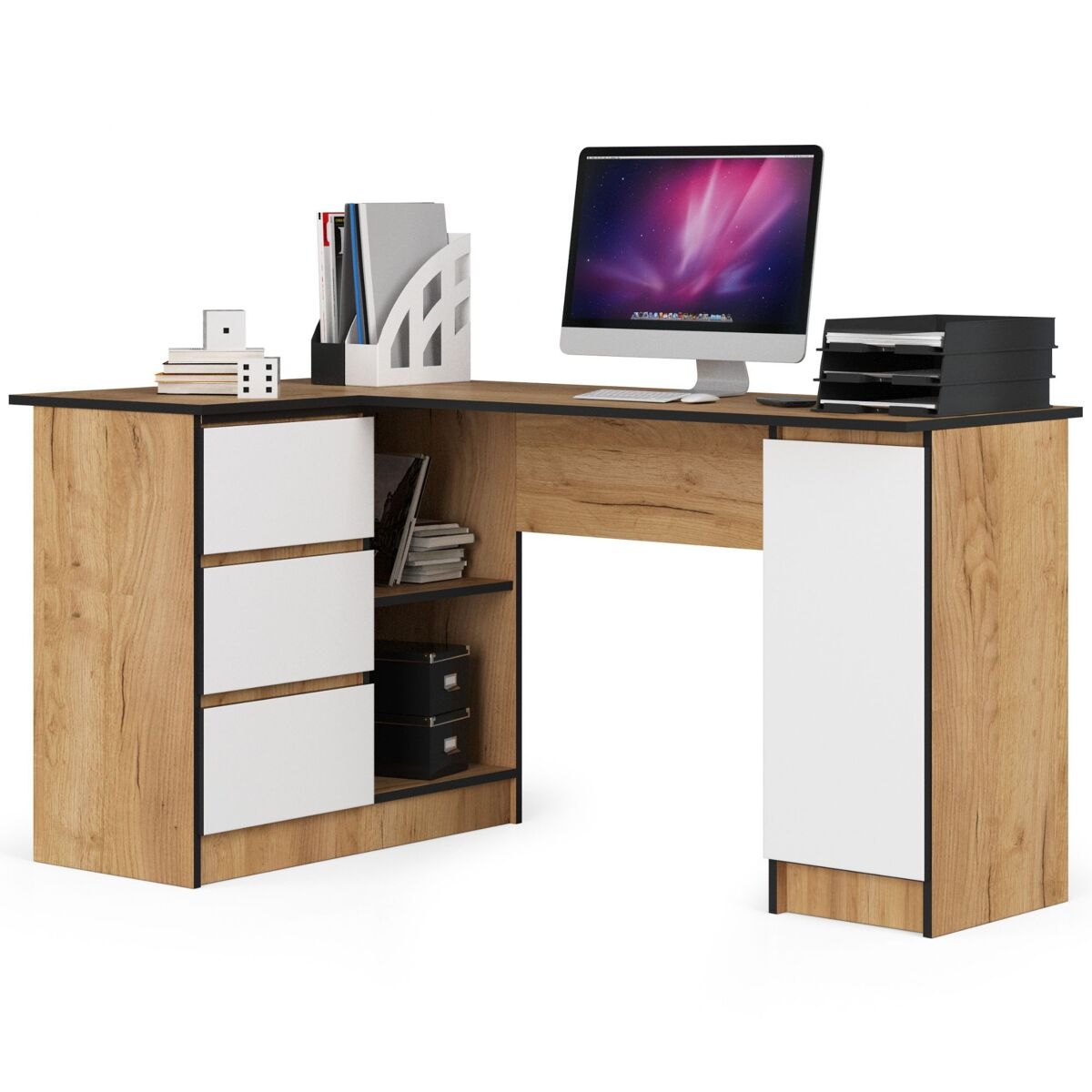 Escritorio esquinero b20 akord color roble craft, blanco 155 cm