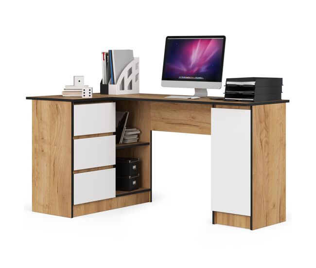 Escritorio esquinero b20 akord color roble craft, blanco 155 cm