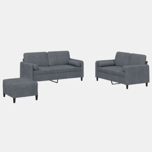 vidaXL 3 pcs conjunto de sofás com almofadas veludo cinzento-escuro