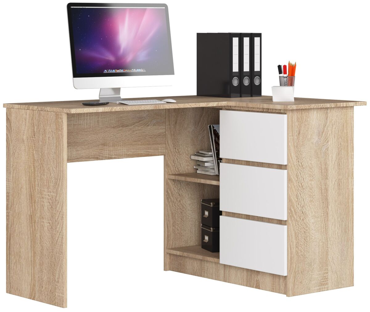 Escritorio esquinero b16 akord color roble sonoma, blanco 124 cm