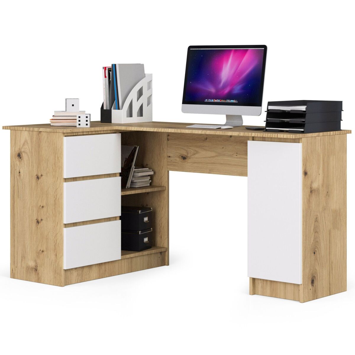 Escritorio B20 AKORD 3 cajones 4 estantes color Roble Craft 155x85 Natural