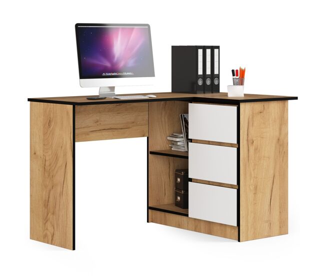 Escritorio esquinero b16 akord color roble craft, blanco 124 cm