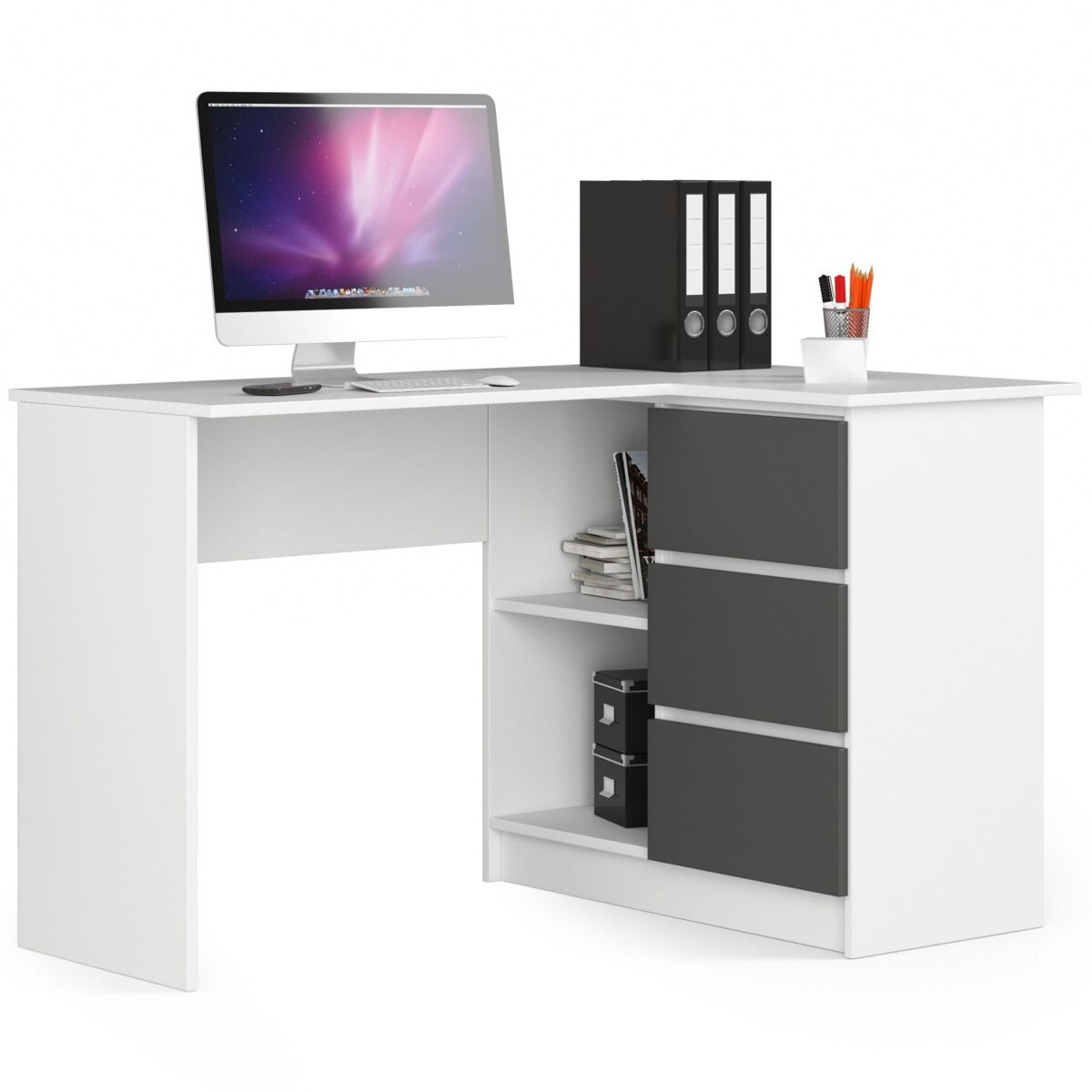Escritorio esquinero b16 akord color blanco, grafito gris 124 cm