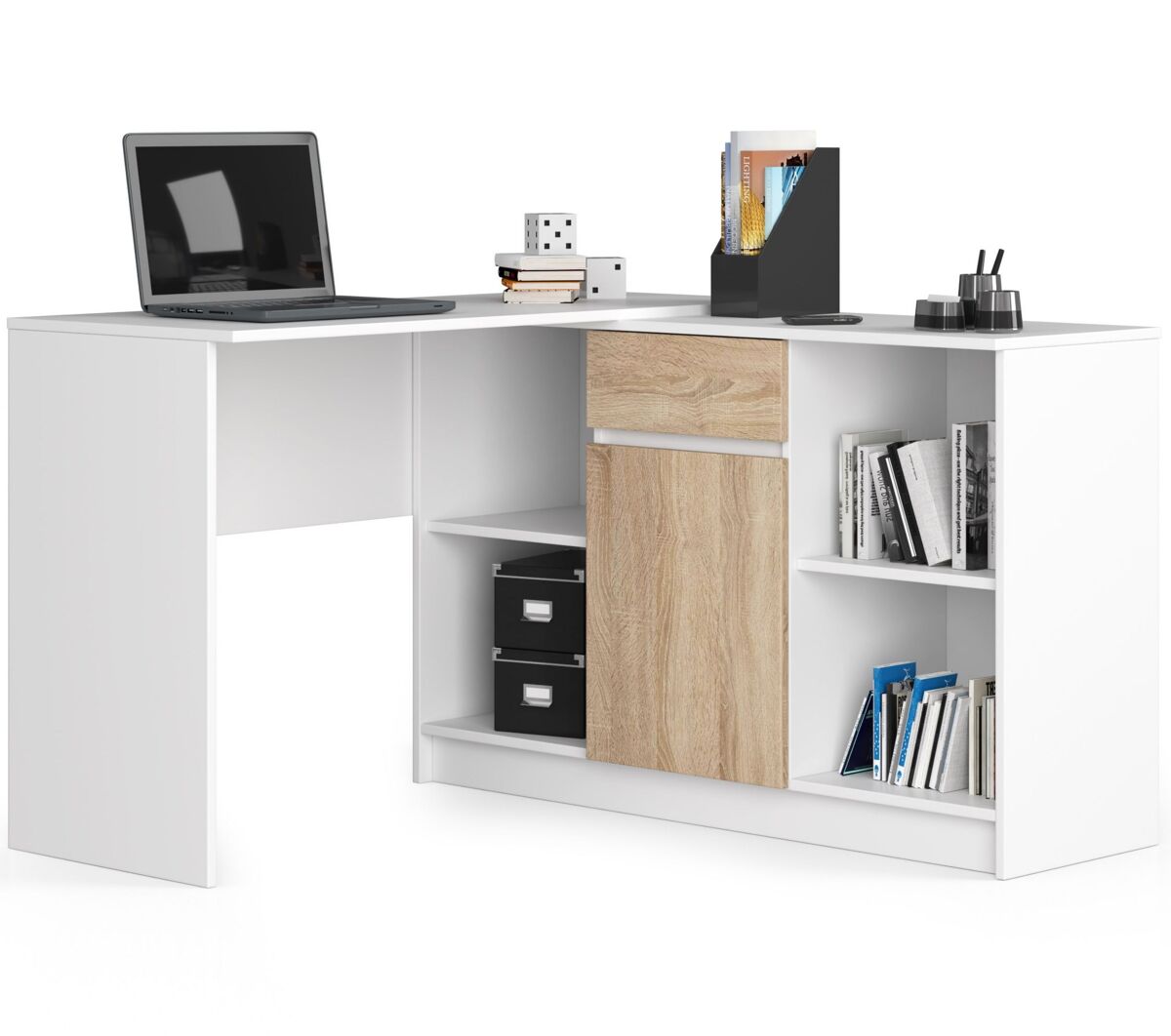 Escritorio esquinero b17 akord color blanco, roble sonoma 120 cm