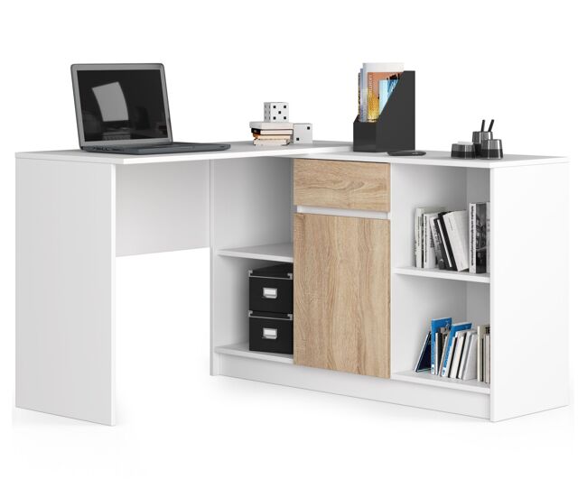 Escritorio esquinero b17 akord color blanco, roble sonoma 120 cm