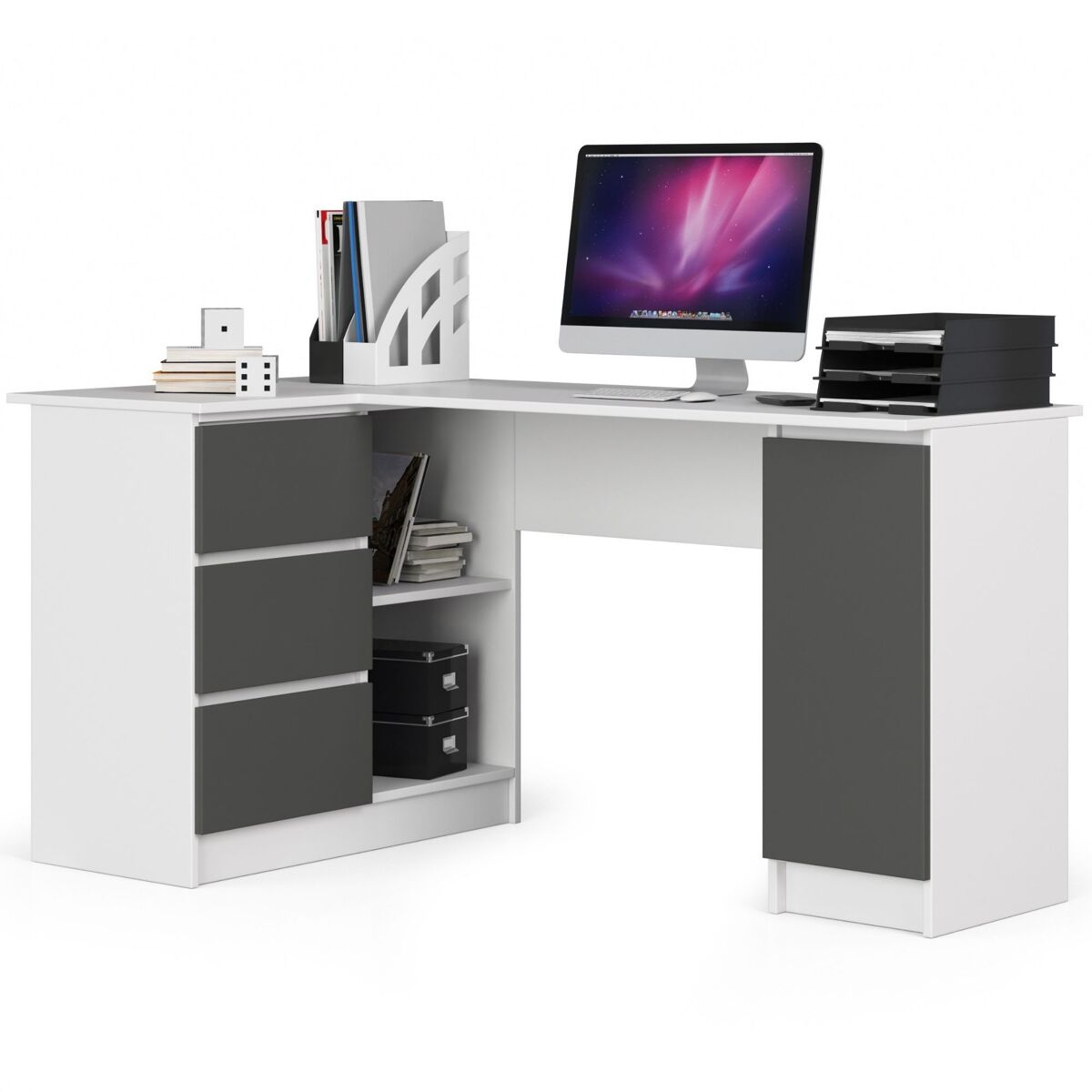Escritorio esquinero b20 akord color blanco, grafito gris 155 cm