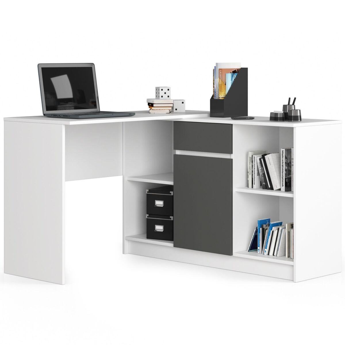 Escritorio esquinero b17 akord color blanco, grafito gris 120 cm