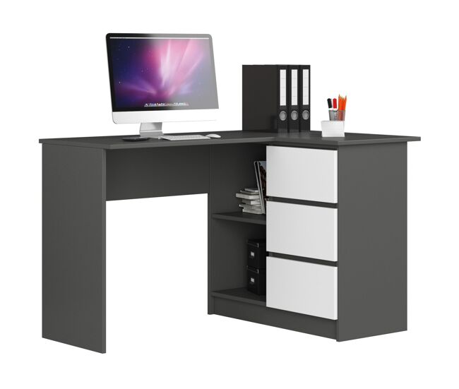 Escritorio esquinero b16 akord color grafito gris, blanco 124 cm