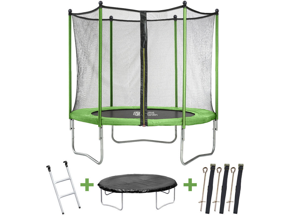 trampolin  cama elastica yoopi - o 305 m- con red de proteccion escalera  cubierta de proteccion - color verde