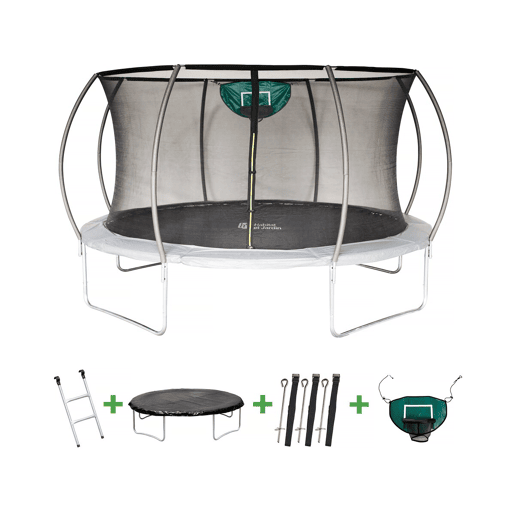 Trampolim com rede interior u201CJumperu201D Ø4,25 m - Cinzento - Com bolha, escada, cobertura e kit de fixação.