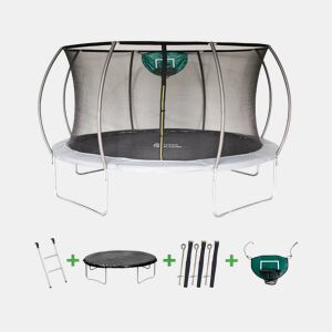 Trampolim com rede interior u201CJumperu201D Ø4,25 m - Cinzento - Com bolha, escada, cobertura e kit de fixação.
