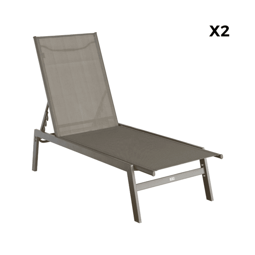 Transat de aço multi posições, set de 2, Flora, Castanho, 155x59x106 cm