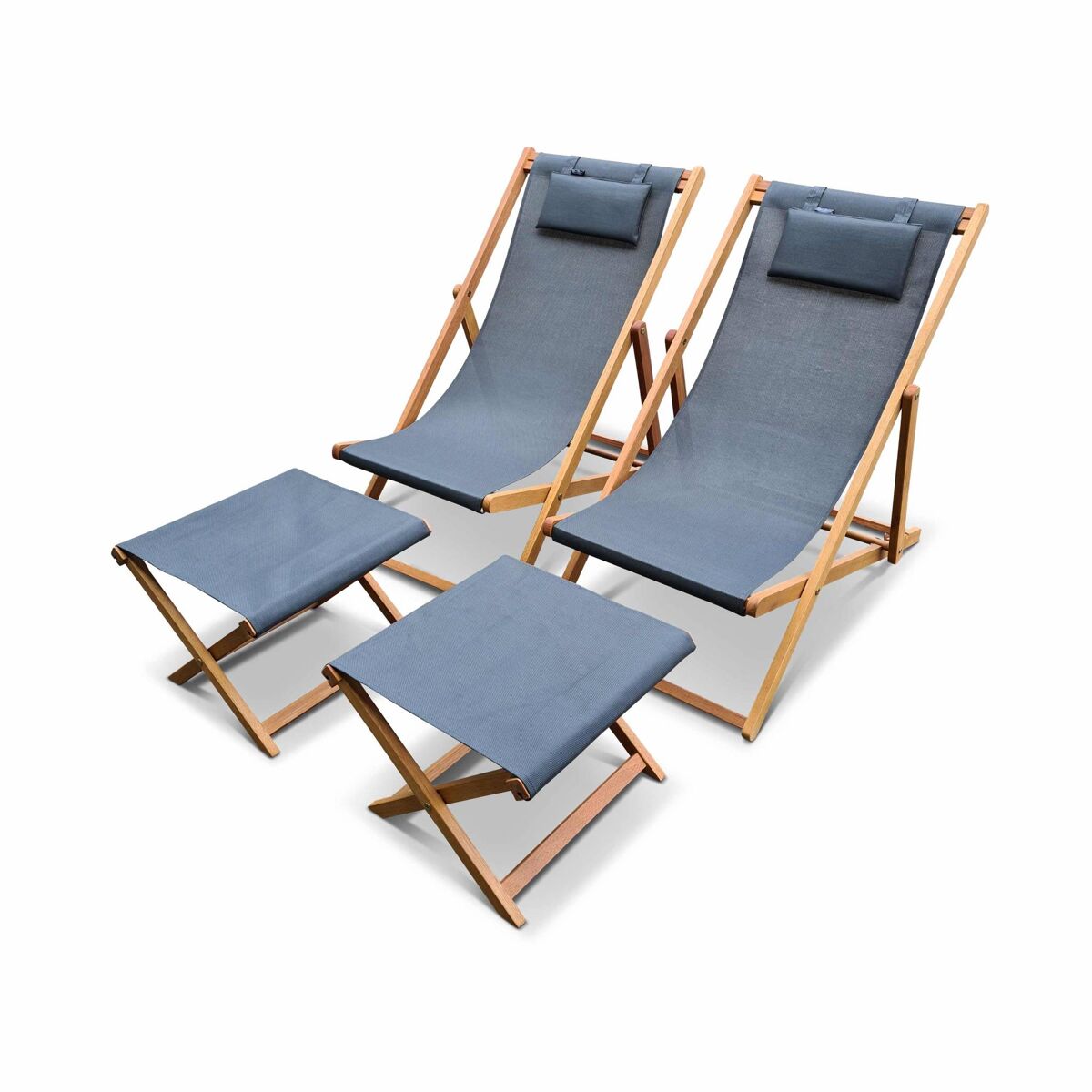 Hamaca plegable y reposapiés de madera de eucalipto, set de 2