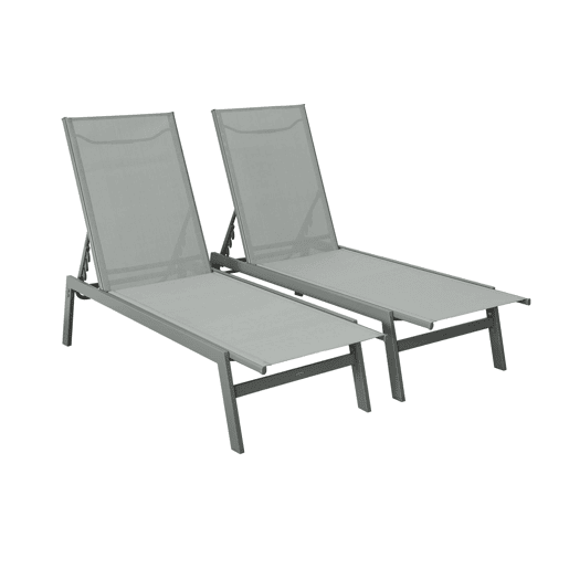 Transat de aço multi posições, set de 2, Flora, Verde caqui, 155x59x106 cm