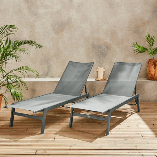 Transat de aço multi posições, set de 2, Flora, Verde caqui, 155x59x106 cm