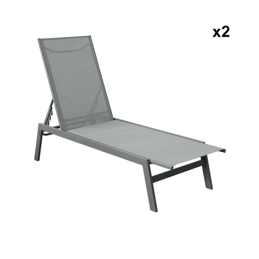 Transat de aço multi posições, set de 2, Flora, Verde caqui, 155x59x106 cm