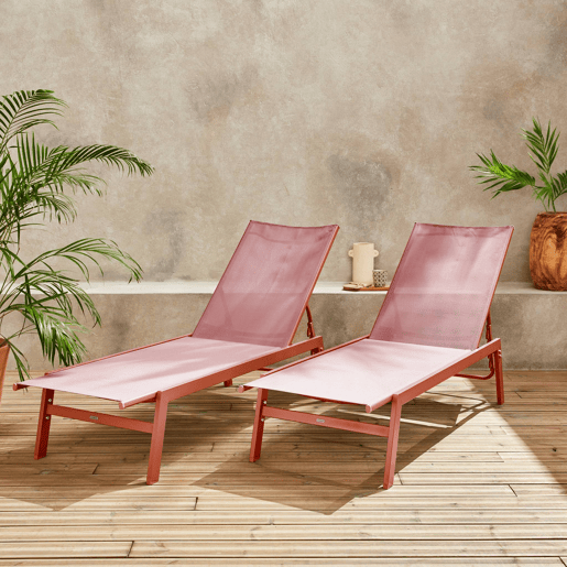Transat de aço multi posições, set de 2, Flora, Terracota, 155x59x106 cm