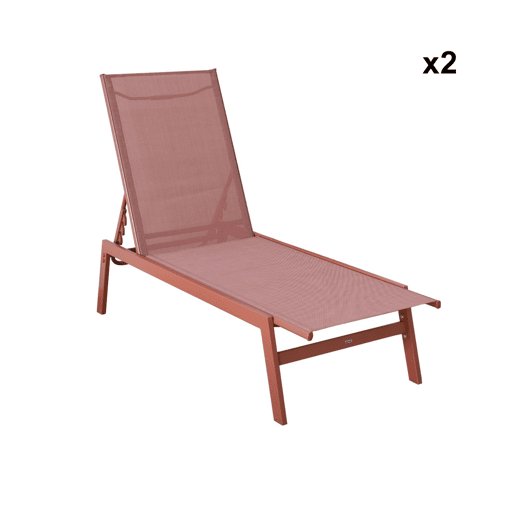 Transat de aço multi posições, set de 2, Flora, Terracota, 155x59x106 cm