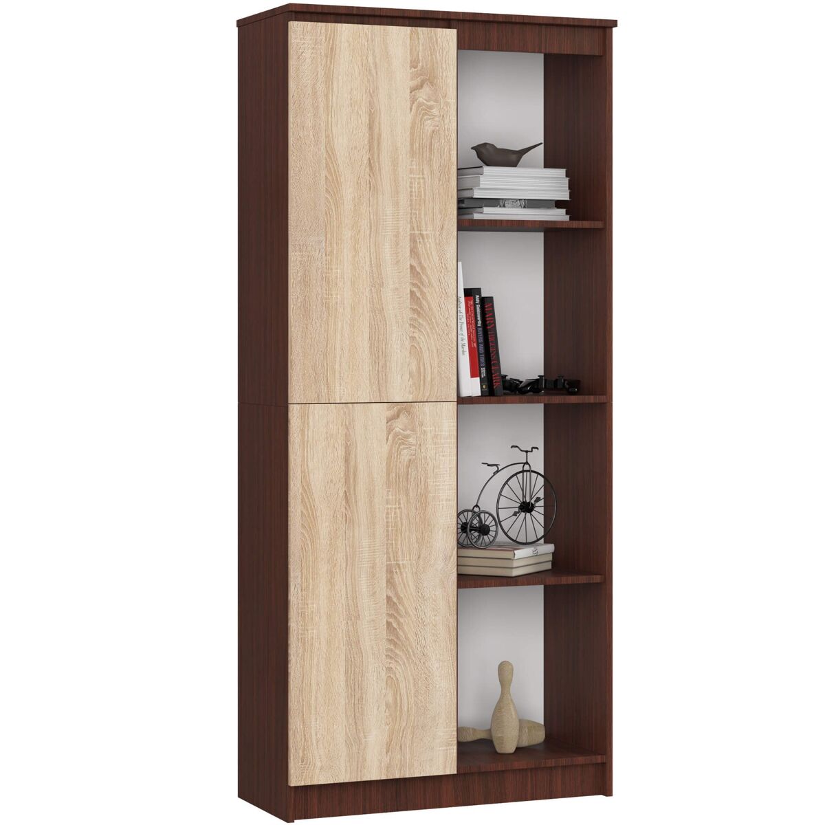 Librería akord r80 wenge 80 cm 1 puerta frente en color roble sonoma 4 estantes 80x35x180 cm
