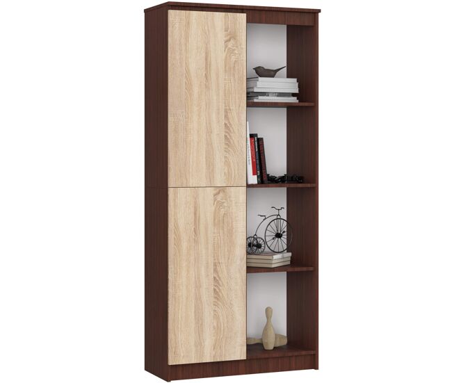 Librería akord r80 wenge 80 cm 1 puerta frente en color roble sonoma 4 estantes 80x35x180 cm
