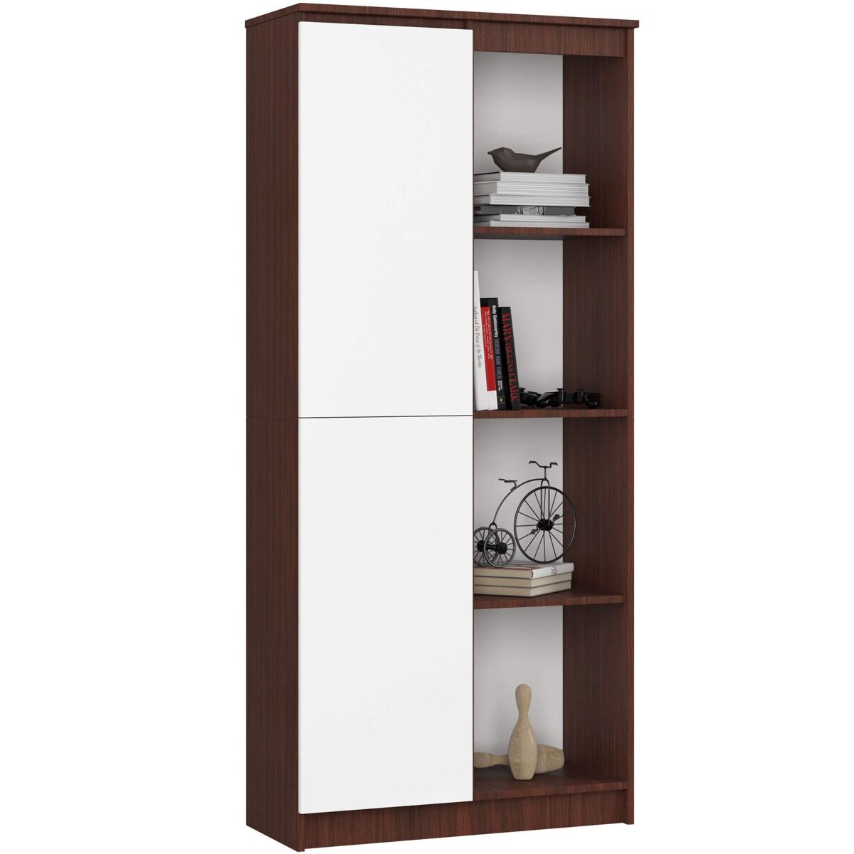 Librería akord r80 wenge 80 cm 1 puerta frente en color blanco 4 estantes 80x35x180 cm