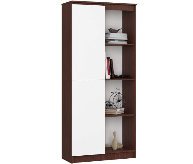 Librería akord r80 wenge 80 cm 1 puerta frente en color blanco 4 estantes 80x35x180 cm