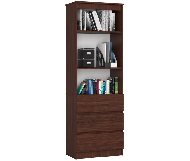 Librería akord r60 wenge 60 cm 3 cajones frente en color wenge 3 estantes 60x35x180 cm