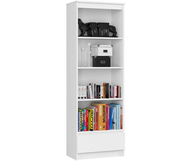 Librería akord r60 blanco 60 cm fachada blanco 1 cajón frente en color blanco 4 estantes 60x35x180 cm