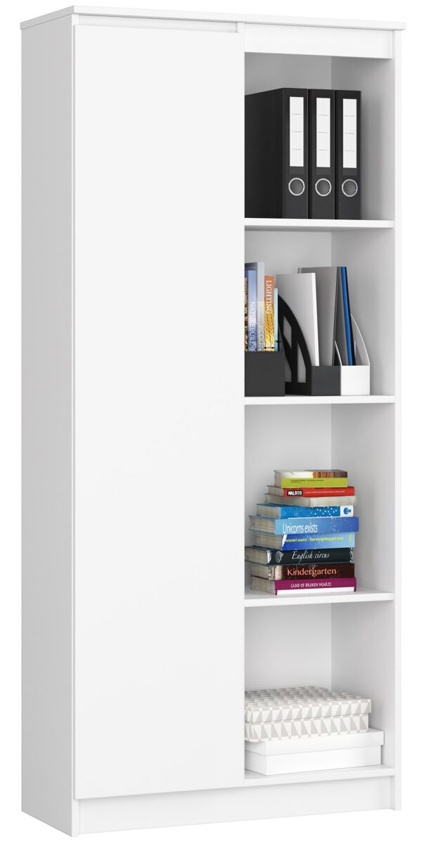 Librería akord r80 blanco 80 cm 1 puerta frente en color blanco 4 estantes 80x35x180 cm