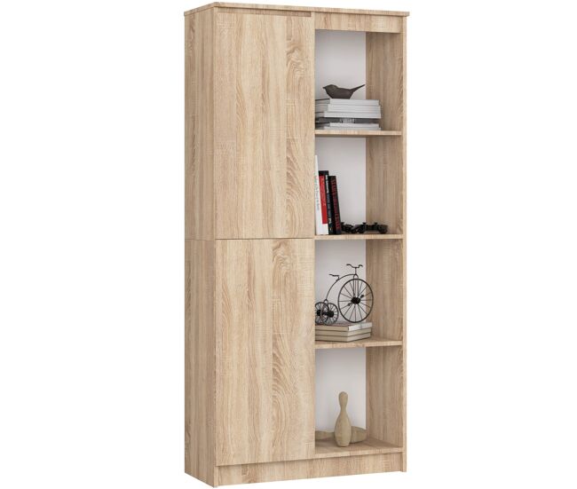 Librería akord r80 roble sonoma 80 cm 1 puerta frente en color roble sonoma 4 estantes 80x35x180 cm