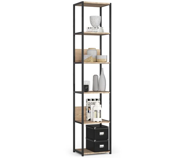 Estantería loft 40 cm AKORD metálica Negro con 6 estantes en Roble Sonoma 40x32x192 cm