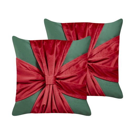 Conjunto de 2 almofadas decorativas MARSHMALLOW Veludo 45 x 45 cm Vermelho Verde Padrão natalicio