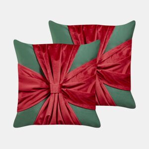 Conjunto de 2 almofadas decorativas MARSHMALLOW Veludo 45 x 45 cm Vermelho Verde Padrão natalicio