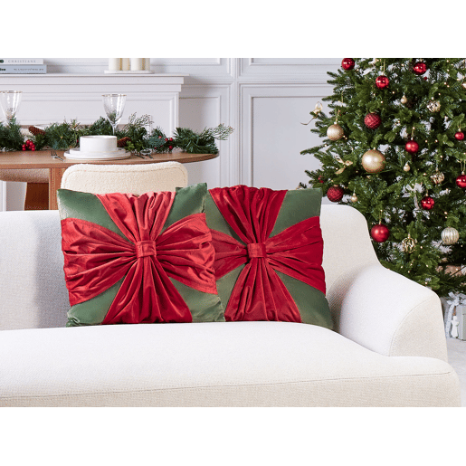 Conjunto de 2 almofadas decorativas MARSHMALLOW Veludo 45 x 45 cm Vermelho Verde Padrão natalicio