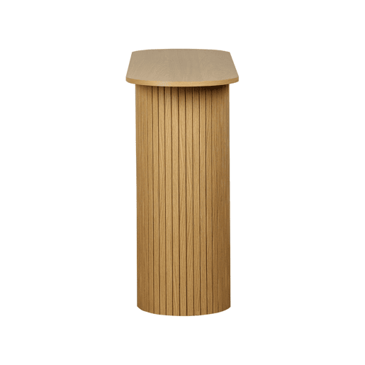 Console escandinava oval com efeito de madeira estriada, Legacy, Natural, 120x35x75 cm