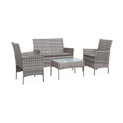 Conjunto de sofá de jardim em resina trançada, 4 lugares, Moltes, Tons de cinza, 104x59x85.5 cm Conjunto de sofá de jardim em resina trançada, 4 lugares, Moltes, Tons de cinza, 104x59x85.5 cm