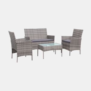 Conjunto de sofá de jardim em resina trançada, 4 lugares, Moltes, Tons de cinza, 104x59x85.5 cm