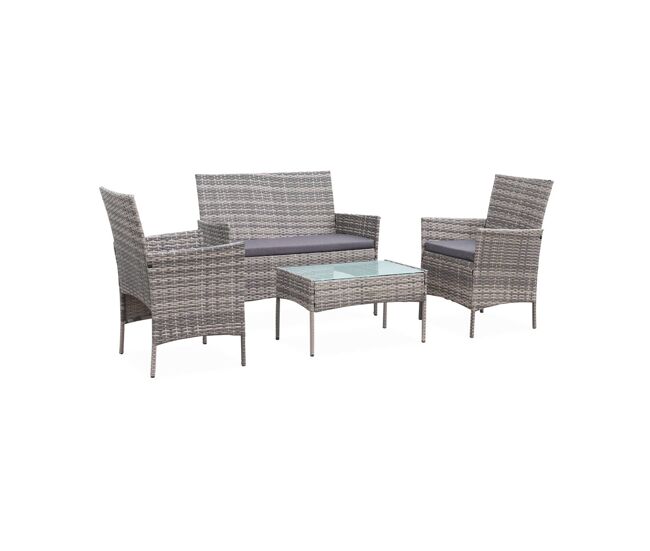 Conjunto de jardín de resina tejida, 4 plazas varios tonos de grises - 104x59x85.5 cm