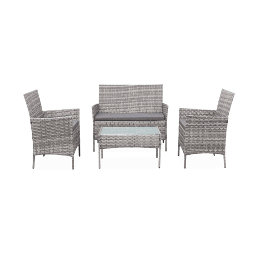 Conjunto de sofá de jardim em resina trançada, 4 lugares, Moltes, Tons de cinza, 104x59x85.5 cm Conjunto de sofá de jardim em resina trançada, 4 lugares, Moltes, Tons de cinza, 104x59x85.5 cm