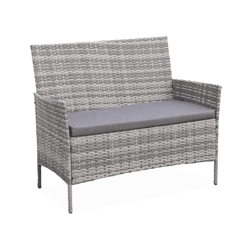 Conjunto de sofá de jardim em resina trançada, 4 lugares, Moltes, Tons de cinza, 104x59x85.5 cm Conjunto de sofá de jardim em resina trançada, 4 lugares, Moltes, Tons de cinza, 104x59x85.5 cm