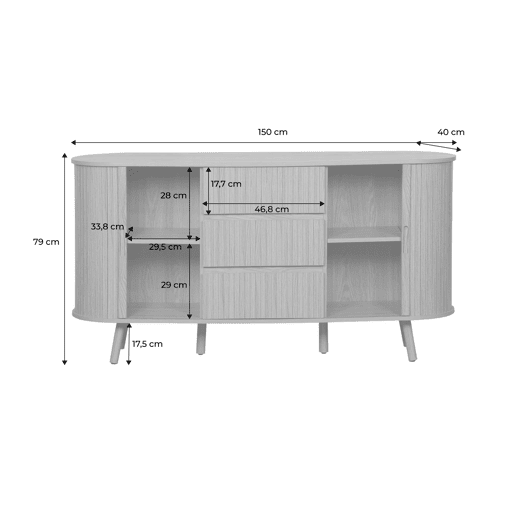 Aparador escandinavo, 3 gavetas, 150cm, Legacy, Natural, 150x40x79 cm