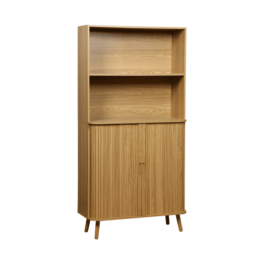 Estante escandinava, 2 portas de correr, 4 níveis, efeito de madeira ranhurada, L 80 x P 45 x A 180cm