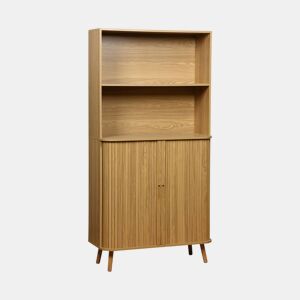 Estante escandinava, 2 portas de correr, 4 níveis, efeito de madeira ranhurada, L 80 x P 45 x A 180cm
