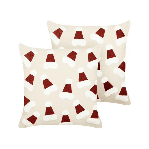 Conjunto de 2 almofadas decorativas SUGARPLUM Algodão 45 x 45 cm Creme claro Padrão natalicio