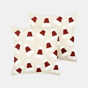 Conjunto de 2 almofadas decorativas SUGARPLUM Algodão 45 x 45 cm Creme claro Padrão natalicio