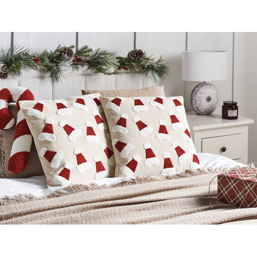 Conjunto de 2 almofadas decorativas SUGARPLUM Algodão 45 x 45 cm Creme claro Padrão natalicio