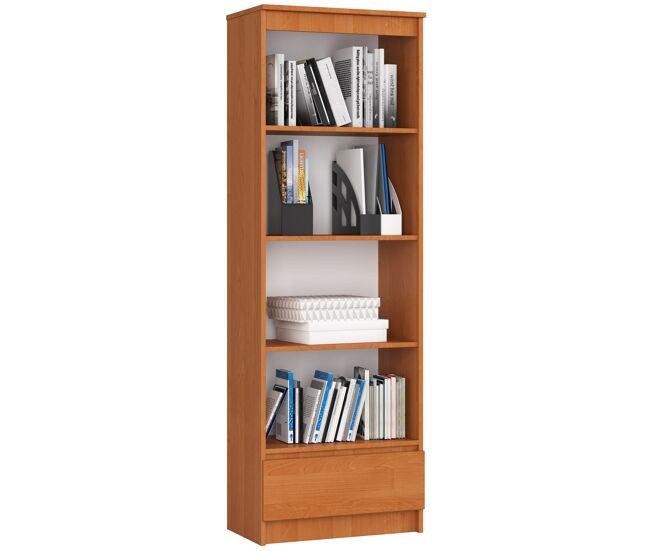 Librería akord r60 aliso 60 cm frente blanco 1 cajón frente en color aliso 4 estantes 60x35x180 cm