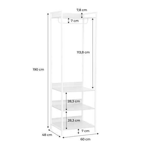 Módulo de roupeiro com 1 roupeiro e 3 prateleiras, Claver, Branco, 60x48x190 cm